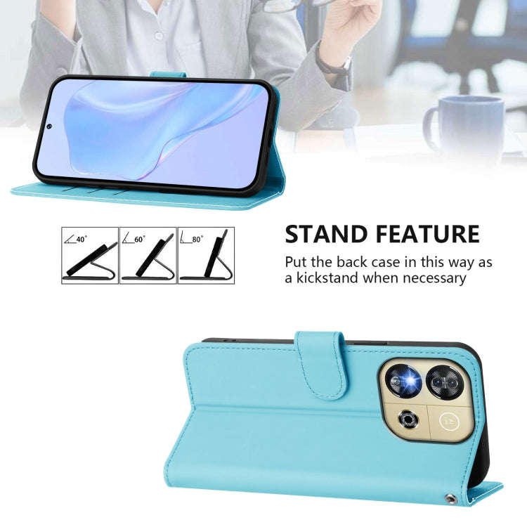 For Oukitel C57s Skin Feel Solid Color Leather Phone Case with Lanyard(Sky Blue)