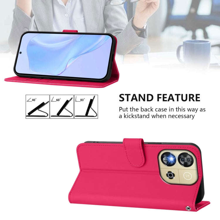 For Oukitel C57s Skin Feel Solid Color Leather Phone Case with Lanyard(Rose Red)