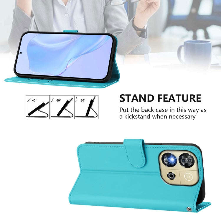 For Oukitel C57s Skin Feel Solid Color Leather Phone Case with Lanyard(Lake Blue)