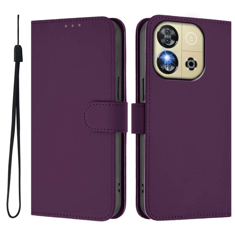 For Oukitel C57s Skin Feel Solid Color Leather Phone Case with Lanyard(Violet)