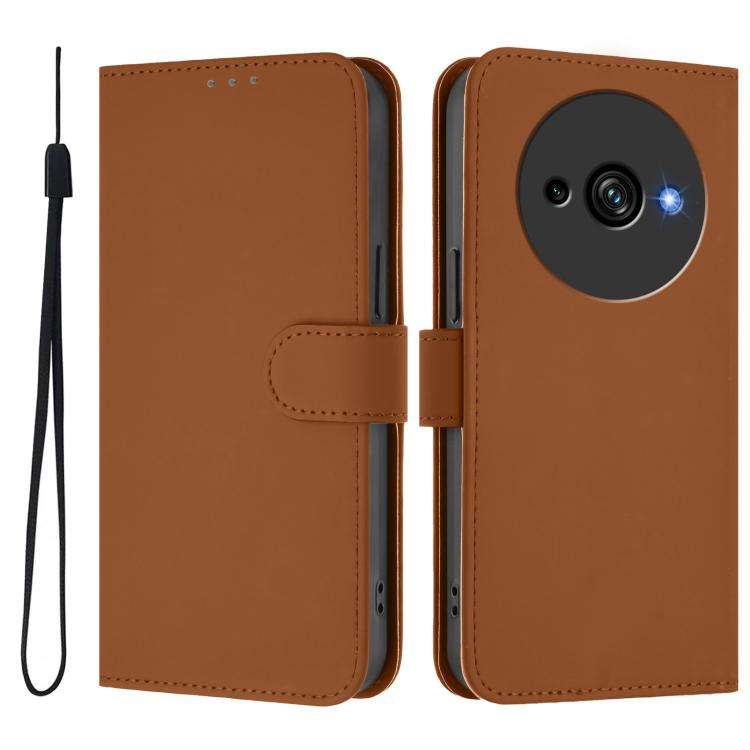 For Oukitel C59 / C59 Pro Skin Feel Solid Color Leather Phone Case with Lanyard(Brown)