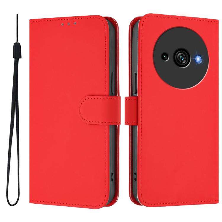 For Oukitel C59 / C59 Pro Skin Feel Solid Color Leather Phone Case with Lanyard(Red)