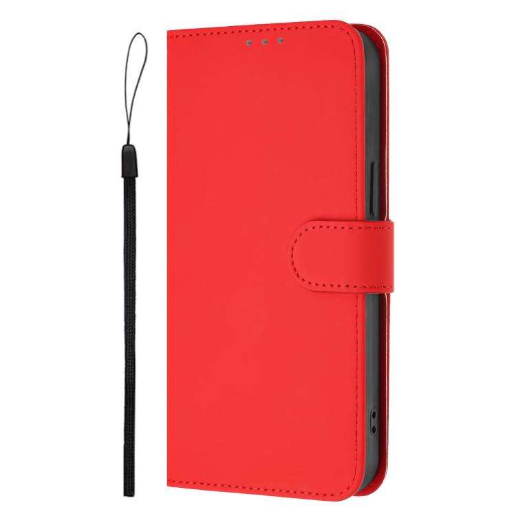 For Oukitel C59 / C59 Pro Skin Feel Solid Color Leather Phone Case with Lanyard(Red)