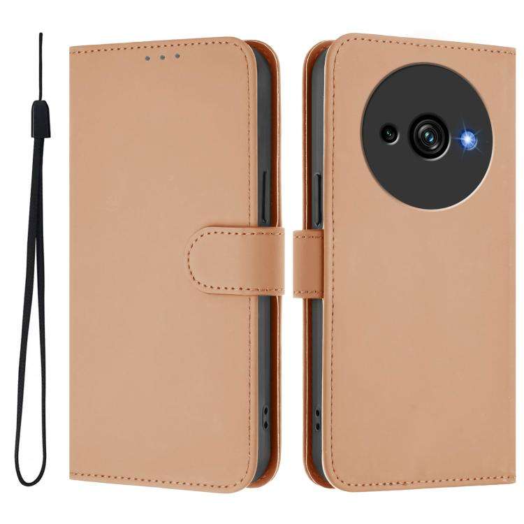 For Oukitel C59 / C59 Pro Skin Feel Solid Color Leather Phone Case with Lanyard(Nude)