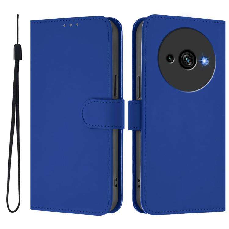 For Oukitel C59 / C59 Pro Skin Feel Solid Color Leather Phone Case with Lanyard(Dark Blue)