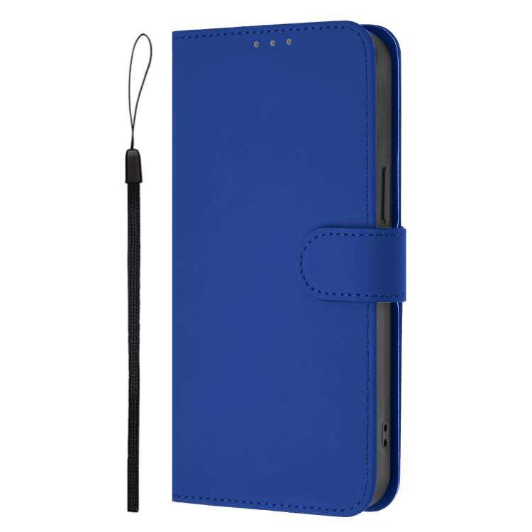 For Oukitel C59 / C59 Pro Skin Feel Solid Color Leather Phone Case with Lanyard(Dark Blue)