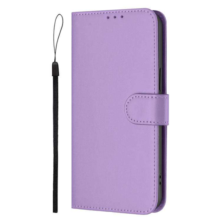 For Oukitel C59 / C59 Pro Skin Feel Solid Color Leather Phone Case with Lanyard(Lavender Purple)