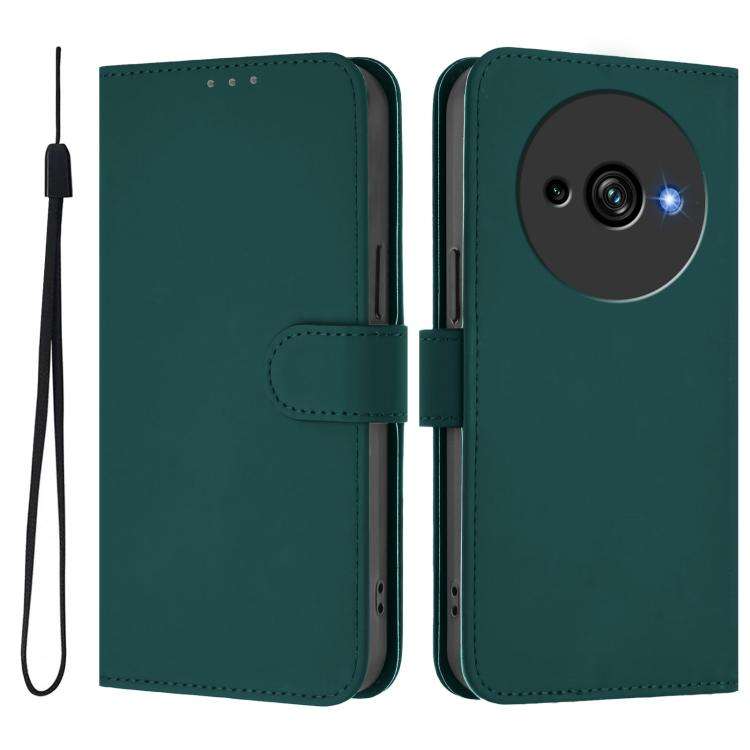 For Oukitel C59 / C59 Pro Skin Feel Solid Color Leather Phone Case with Lanyard(Dark Green)