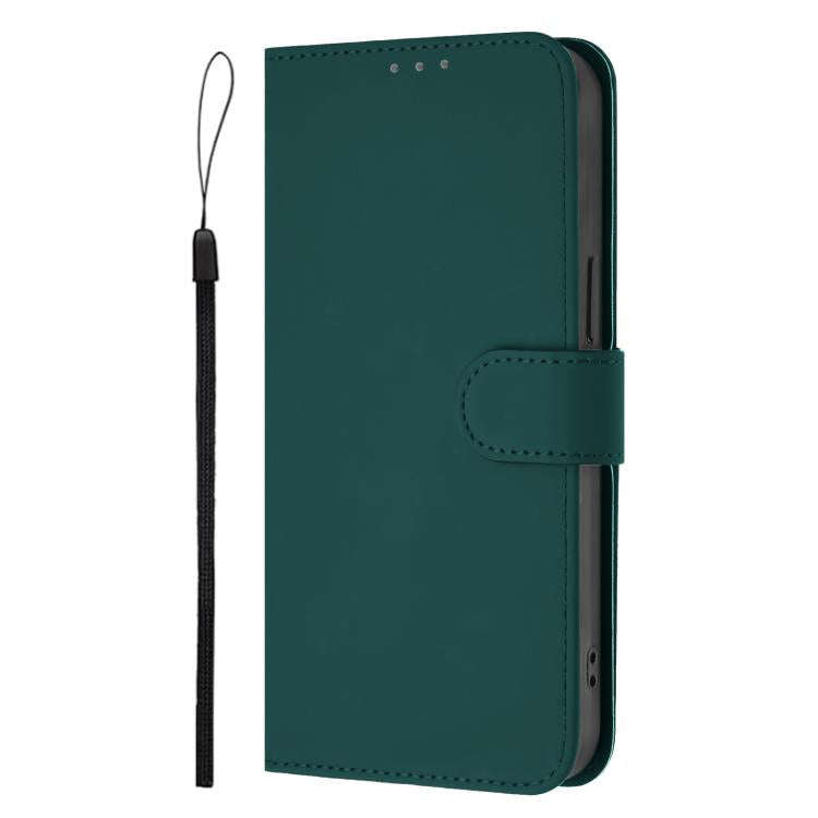 For Oukitel C59 / C59 Pro Skin Feel Solid Color Leather Phone Case with Lanyard(Dark Green)