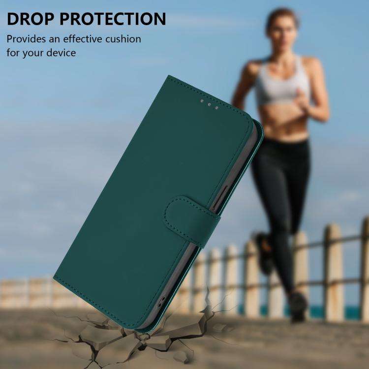 For Oukitel C59 / C59 Pro Skin Feel Solid Color Leather Phone Case with Lanyard(Dark Green)