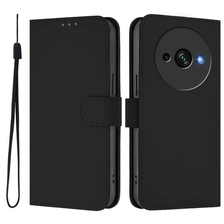 For Oukitel C59 / C59 Pro Skin Feel Solid Color Leather Phone Case with Lanyard(Black)