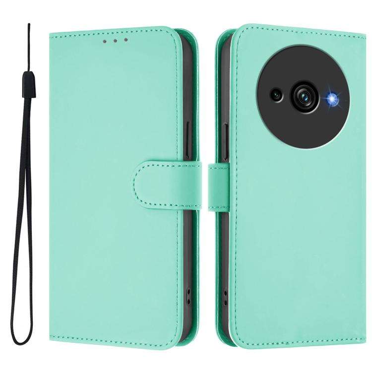 For Oukitel C59 / C59 Pro Skin Feel Solid Color Leather Phone Case with Lanyard(Mint Green)