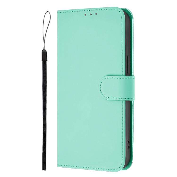 For Oukitel C59 / C59 Pro Skin Feel Solid Color Leather Phone Case with Lanyard(Mint Green)