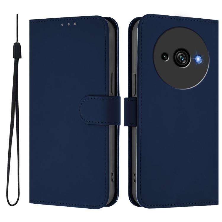 For Oukitel C59 / C59 Pro Skin Feel Solid Color Leather Phone Case with Lanyard(Navy Blue)