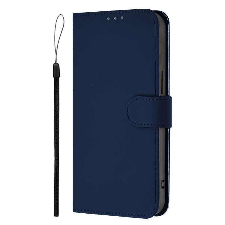 For Oukitel C59 / C59 Pro Skin Feel Solid Color Leather Phone Case with Lanyard(Navy Blue)
