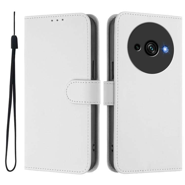 For Oukitel C59 / C59 Pro Skin Feel Solid Color Leather Phone Case with Lanyard(White)