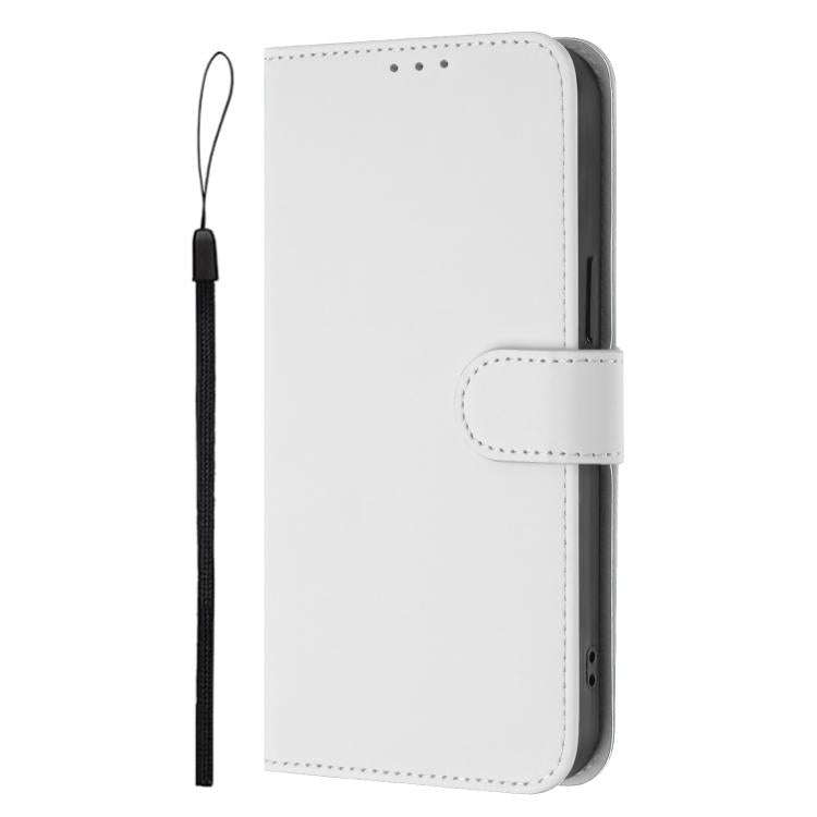 For Oukitel C59 / C59 Pro Skin Feel Solid Color Leather Phone Case with Lanyard(White)
