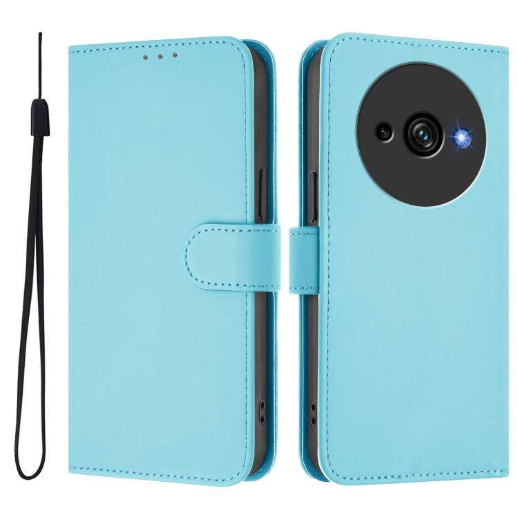 For Oukitel C59 / C59 Pro Skin Feel Solid Color Leather Phone Case with Lanyard(Sky Blue)