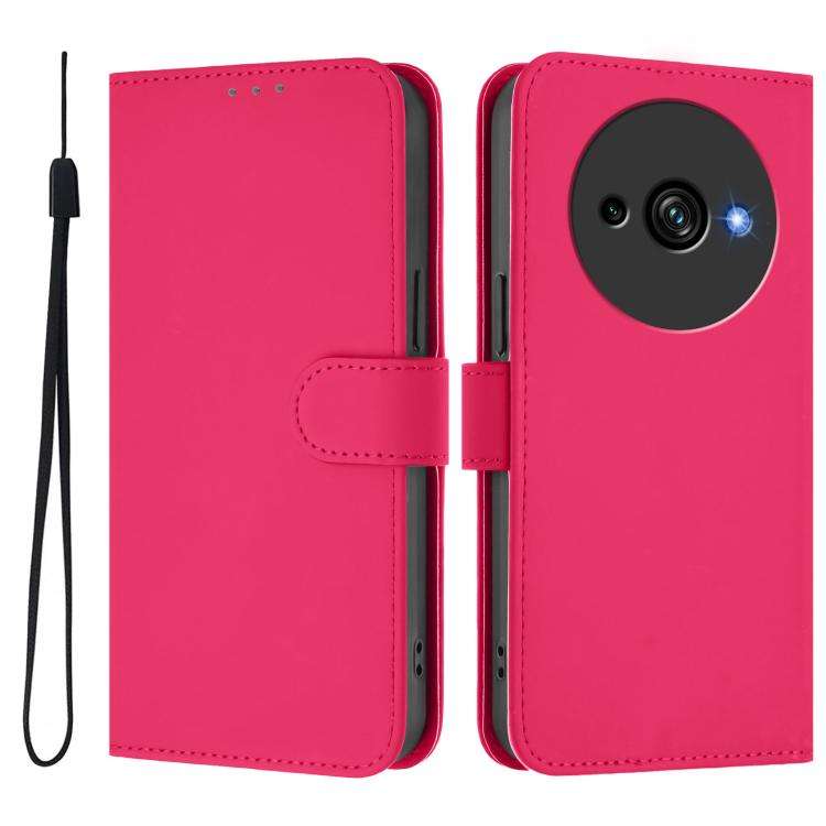 For Oukitel C59 / C59 Pro Skin Feel Solid Color Leather Phone Case with Lanyard(Rose Red)