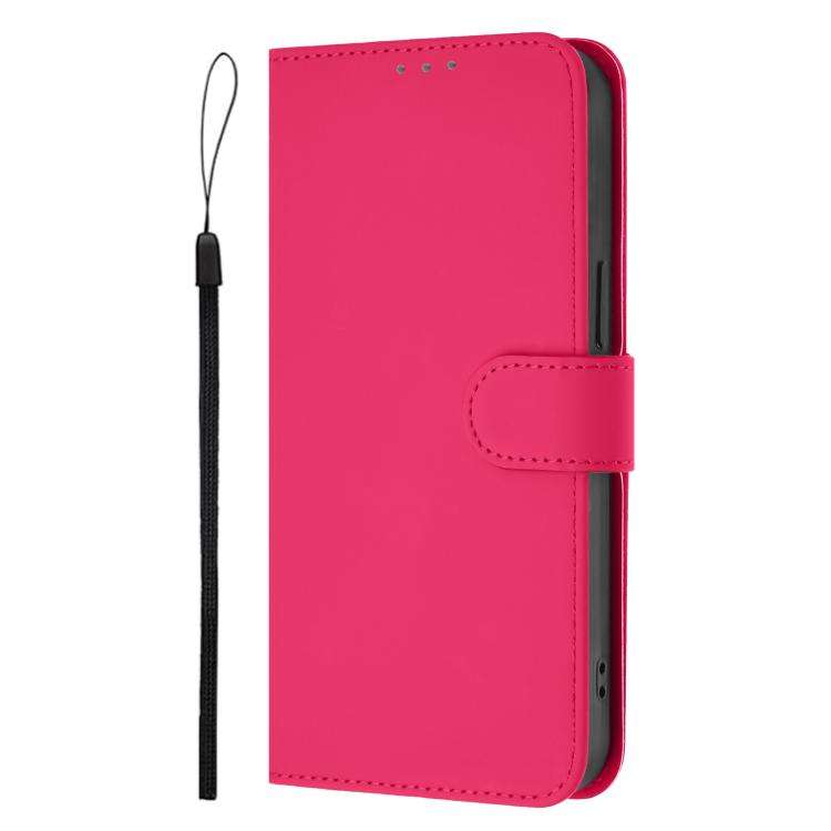 For Oukitel C59 / C59 Pro Skin Feel Solid Color Leather Phone Case with Lanyard(Rose Red)
