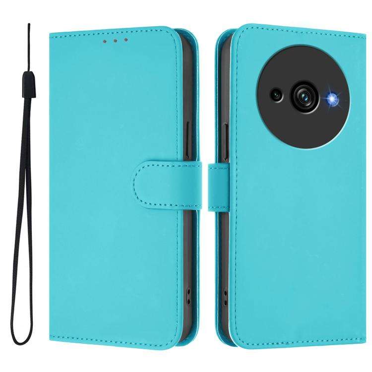 For Oukitel C59 / C59 Pro Skin Feel Solid Color Leather Phone Case with Lanyard(Lake Blue)