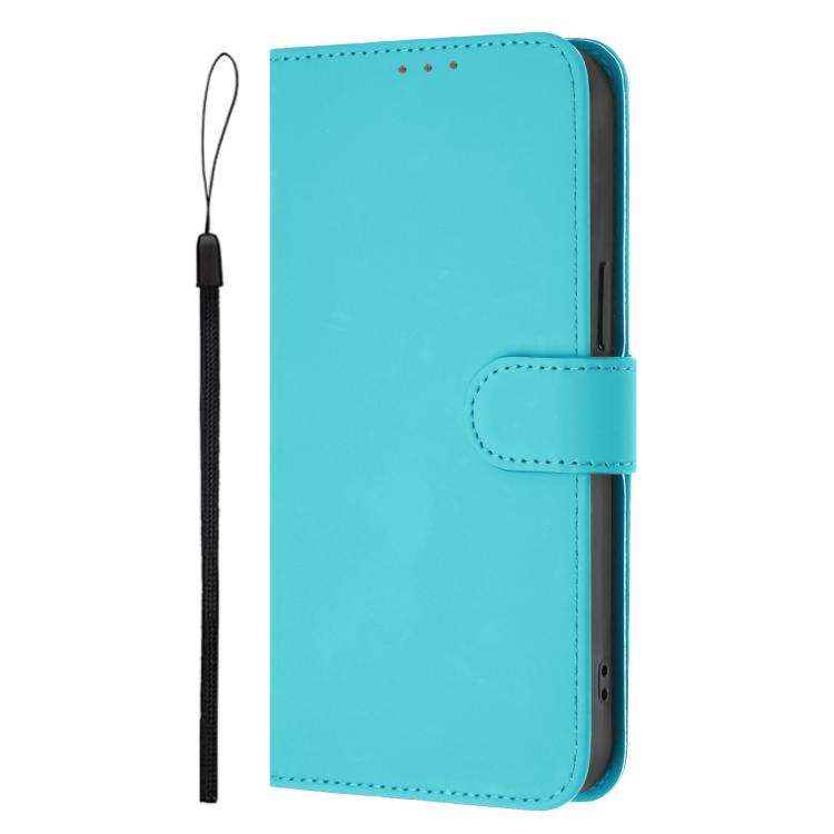 For Oukitel C59 / C59 Pro Skin Feel Solid Color Leather Phone Case with Lanyard(Lake Blue)