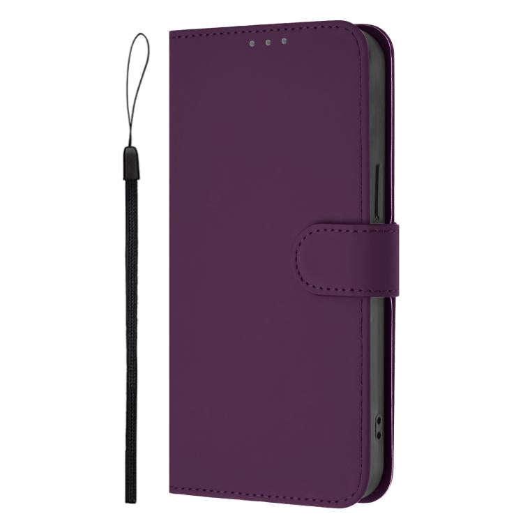 For Oukitel C59 / C59 Pro Skin Feel Solid Color Leather Phone Case with Lanyard(Violet)