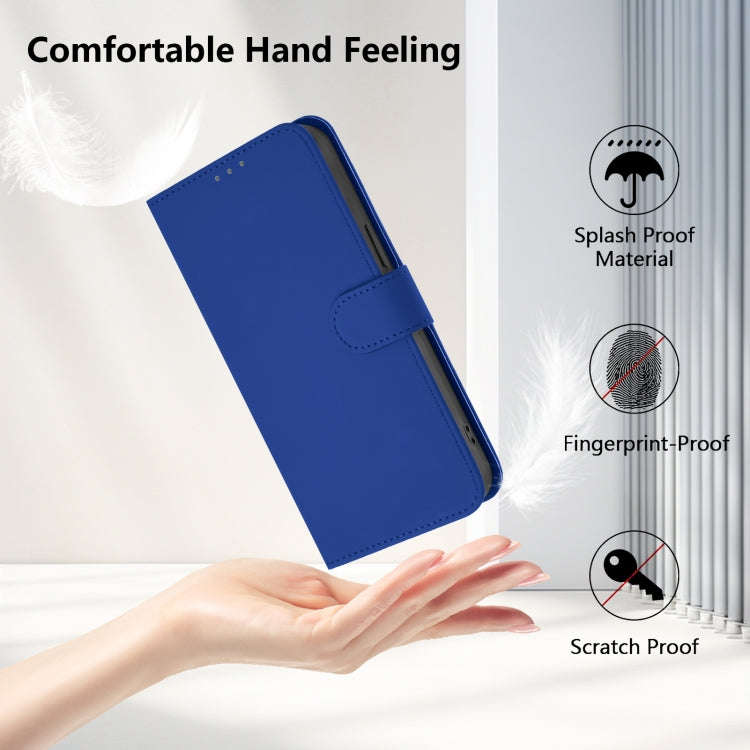 For Ulefone Note 14 Skin Feel Solid Color Leather Phone Case with Lanyard(Dark Blue)