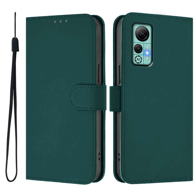 For Ulefone Note 14 Skin Feel Solid Color Leather Phone Case with Lanyard(Dark Green)