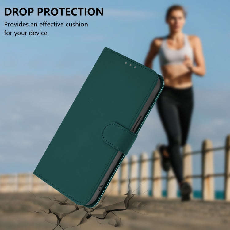 For Ulefone Note 14 Skin Feel Solid Color Leather Phone Case with Lanyard(Dark Green)