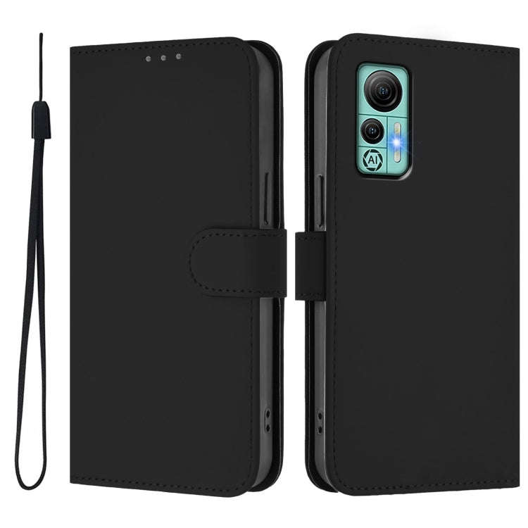 For Ulefone Note 14 Skin Feel Solid Color Leather Phone Case with Lanyard(Black)