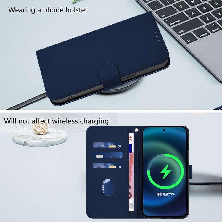 For Ulefone Note 14 Skin Feel Solid Color Leather Phone Case with Lanyard(Navy Blue)