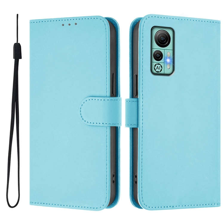 For Ulefone Note 14 Skin Feel Solid Color Leather Phone Case with Lanyard(Sky Blue)