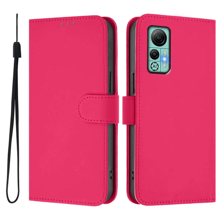 For Ulefone Note 14 Skin Feel Solid Color Leather Phone Case with Lanyard(Rose Red)