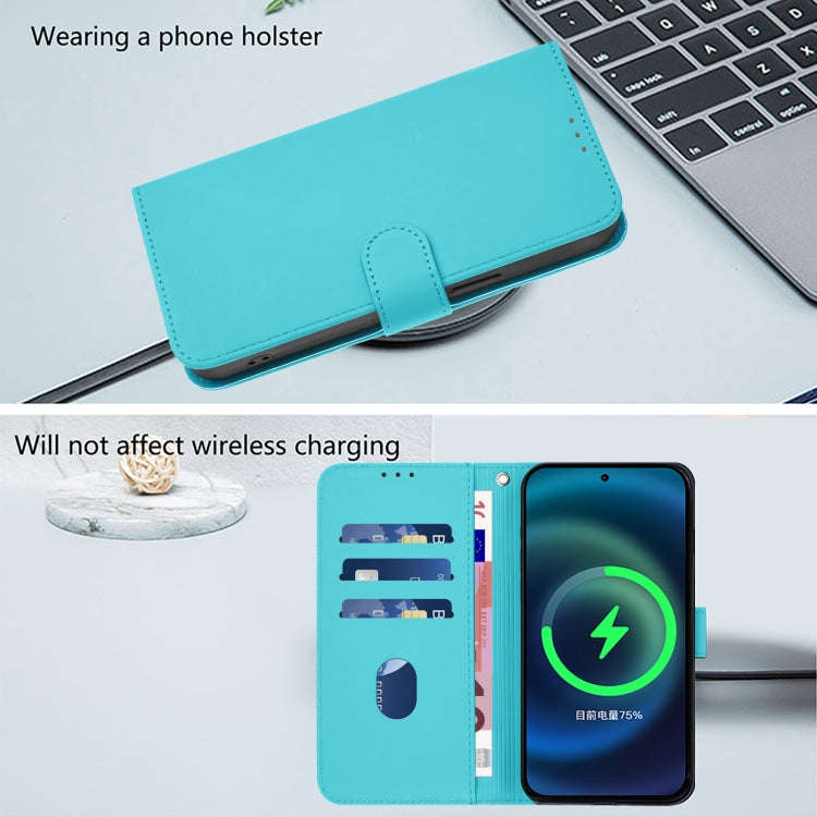 For Ulefone Note 14 Skin Feel Solid Color Leather Phone Case with Lanyard(Lake Blue)