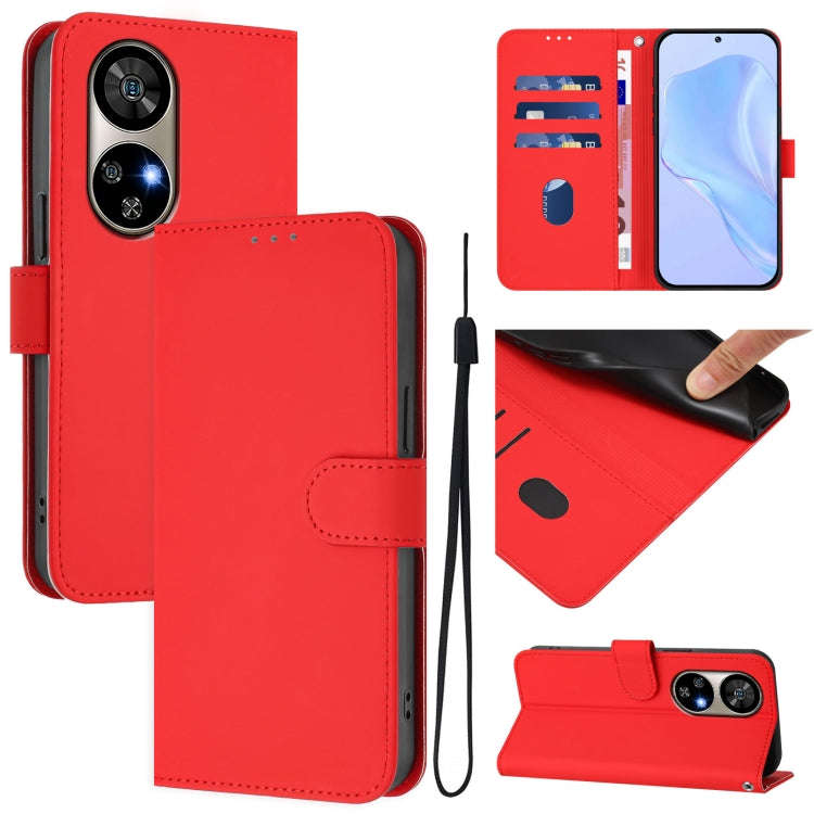 For Ulefone Note 17 Pro Skin Feel Solid Color Leather Phone Case with Lanyard(Red)