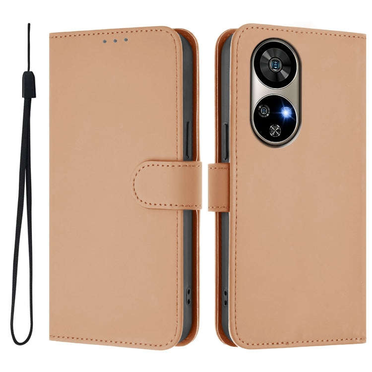 For Ulefone Note 17 Pro Skin Feel Solid Color Leather Phone Case with Lanyard(Nude)