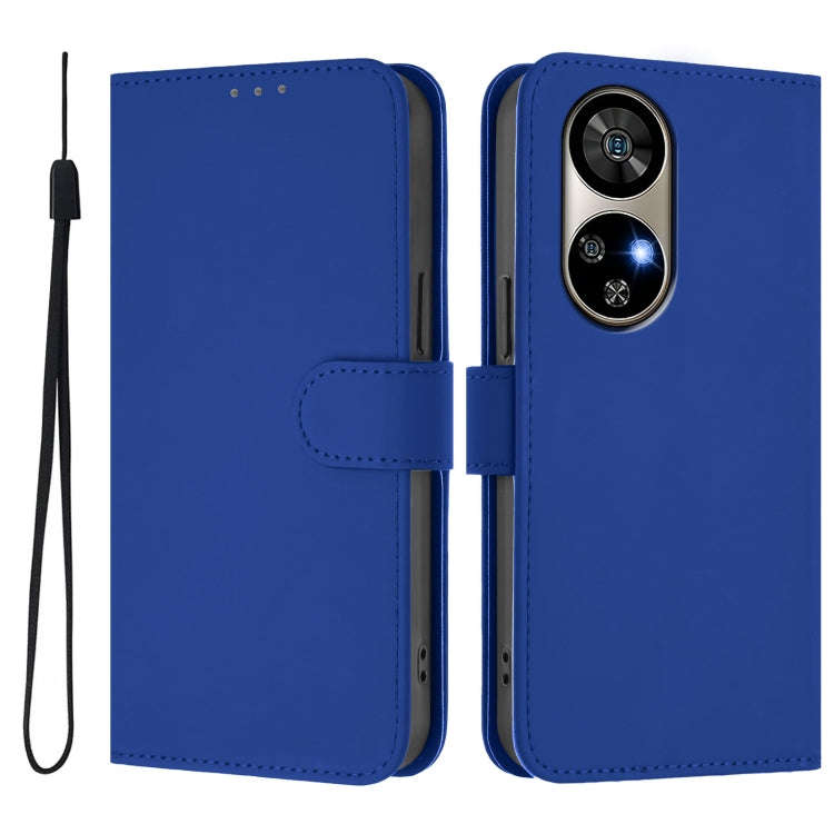 For Ulefone Note 17 Pro Skin Feel Solid Color Leather Phone Case with Lanyard(Dark Blue)