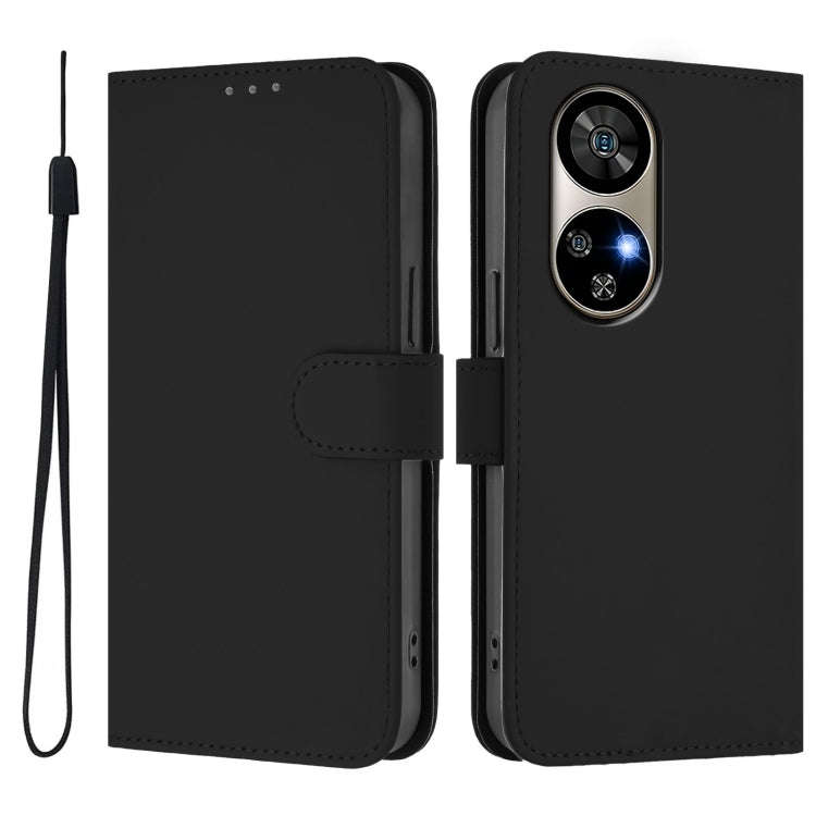 For Ulefone Note 17 Pro Skin Feel Solid Color Leather Phone Case with Lanyard(Black)