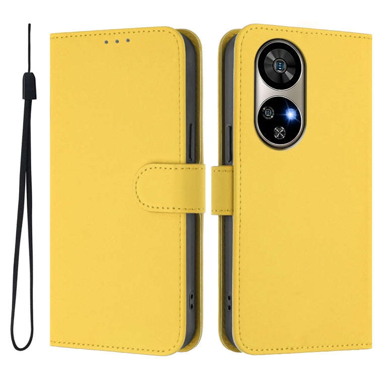 For Ulefone Note 17 Pro Skin Feel Solid Color Leather Phone Case with Lanyard(Lemon Yellow)