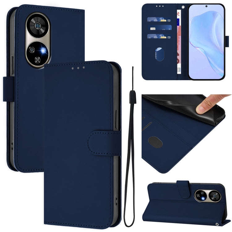 For Ulefone Note 17 Pro Skin Feel Solid Color Leather Phone Case with Lanyard(Navy Blue)