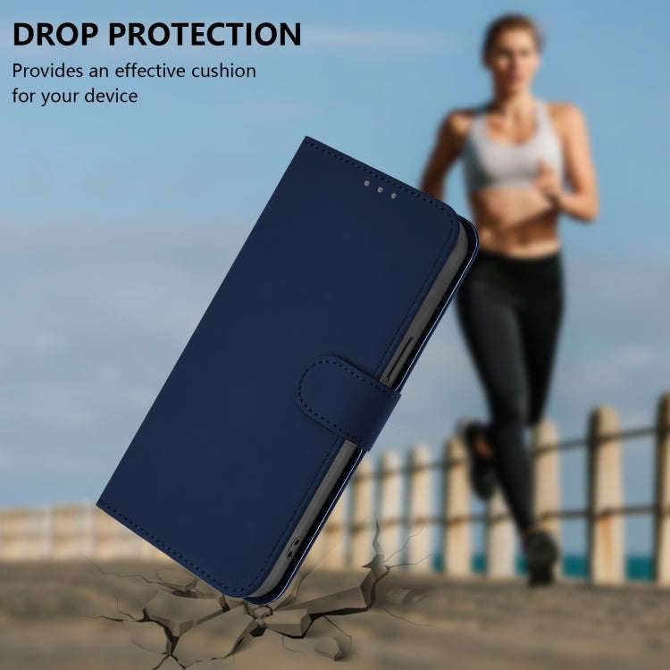 For Ulefone Note 17 Pro Skin Feel Solid Color Leather Phone Case with Lanyard(Navy Blue)
