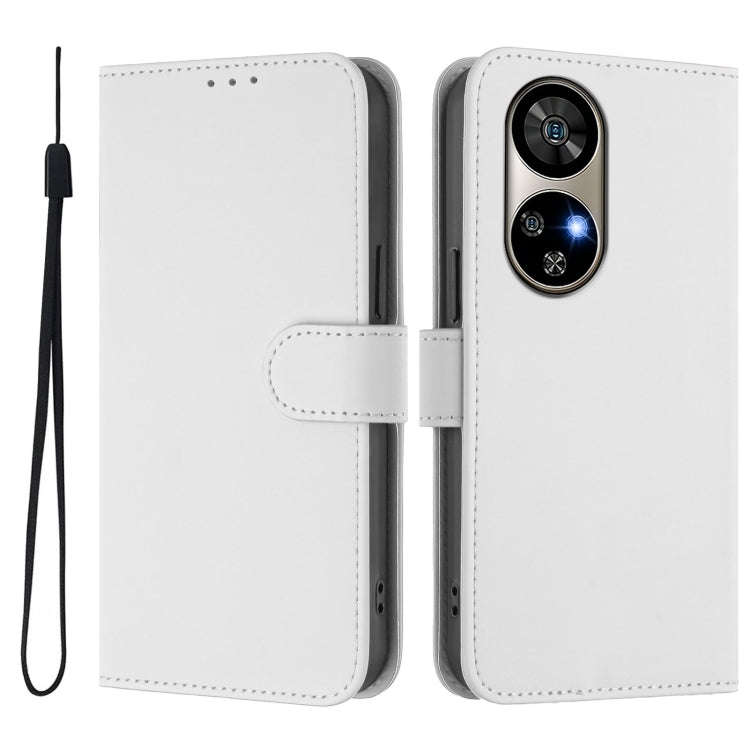 For Ulefone Note 17 Pro Skin Feel Solid Color Leather Phone Case with Lanyard(White)