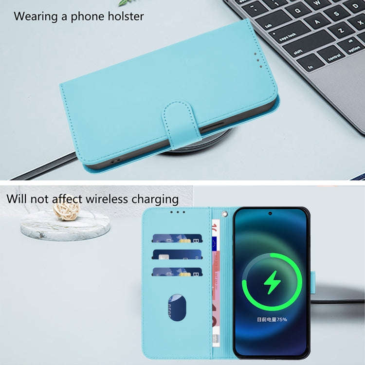 For Ulefone Note 17 Pro Skin Feel Solid Color Leather Phone Case with Lanyard(Sky Blue)