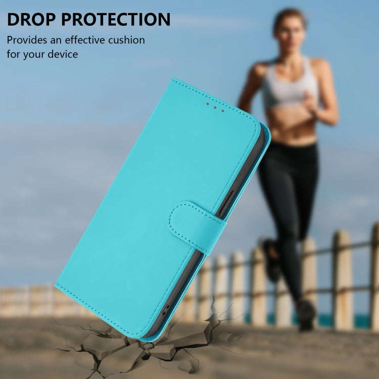 For Ulefone Note 17 Pro Skin Feel Solid Color Leather Phone Case with Lanyard(Lake Blue)