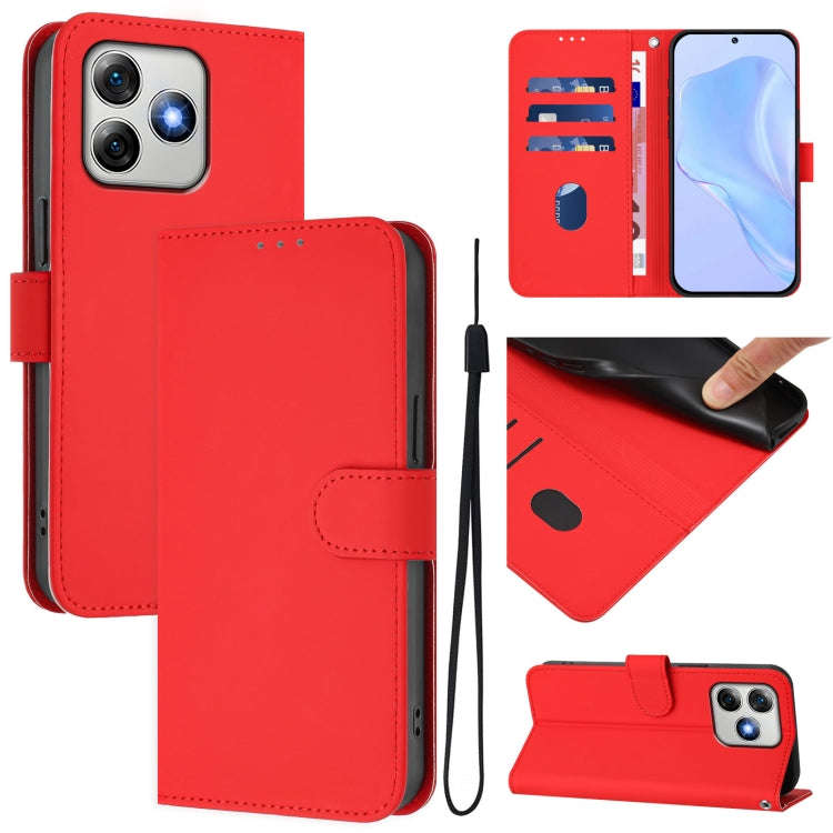 For Ulefone Note 18 Ultra Skin Feel Solid Color Leather Phone Case with Lanyard(Red)