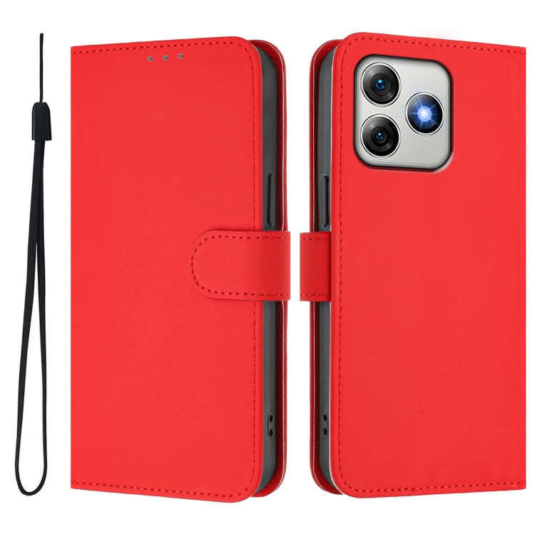 For Ulefone Note 18 Ultra Skin Feel Solid Color Leather Phone Case with Lanyard(Red)