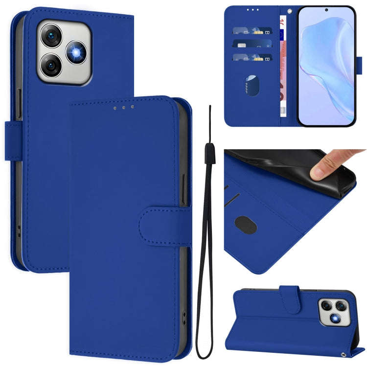 For Ulefone Note 18 Ultra Skin Feel Solid Color Leather Phone Case with Lanyard(Dark Blue)