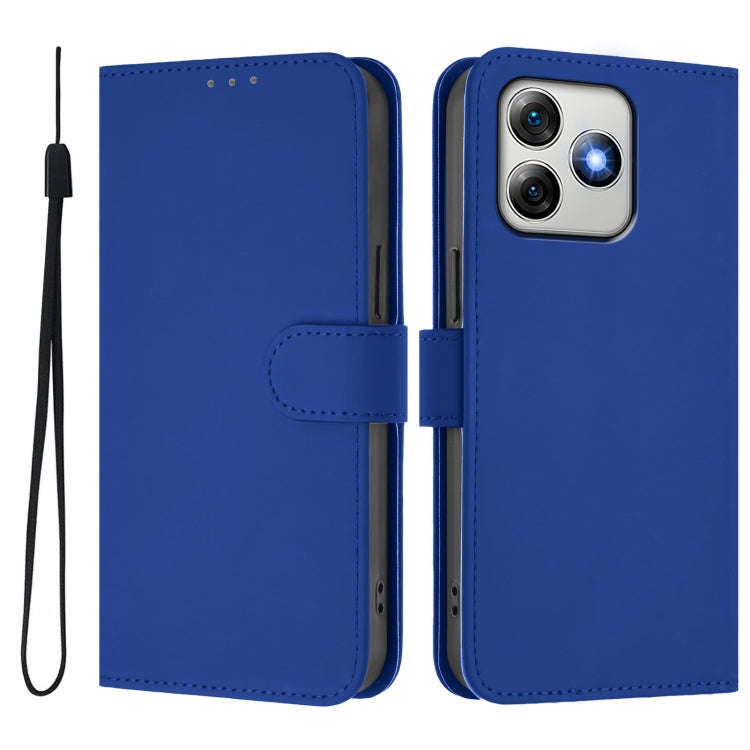 For Ulefone Note 18 Ultra Skin Feel Solid Color Leather Phone Case with Lanyard(Dark Blue)