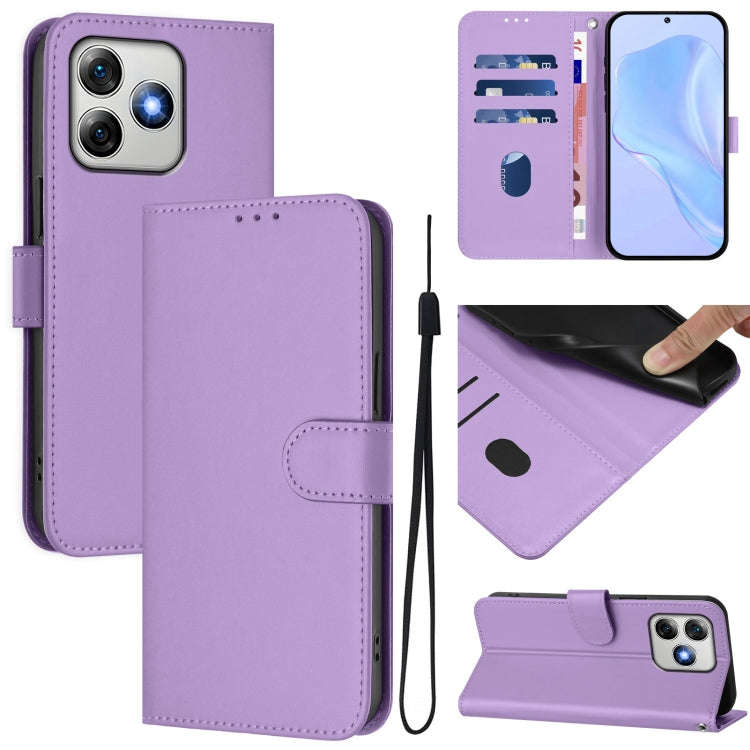 For Ulefone Note 18 Ultra Skin Feel Solid Color Leather Phone Case with Lanyard(Lavender Purple)